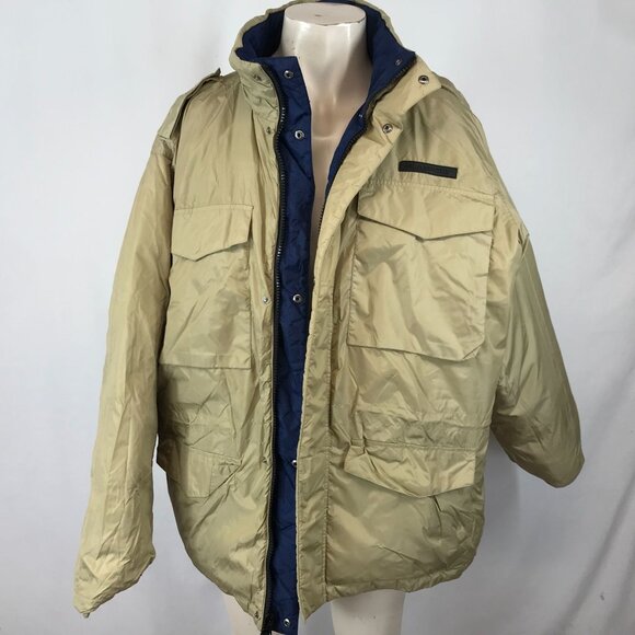 FILA SPORT ~ MENS XL ~ LARGE DOWN PUFFER JACKET COAT REVERSIBLE TAN BLUE - Picture 6 of 9